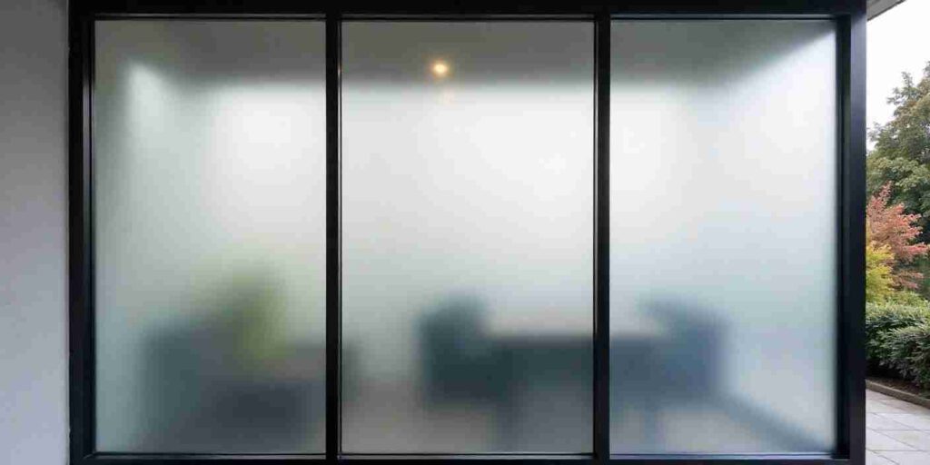 Küche mit halbtransparenter Milchglas Folie an den Fenstern