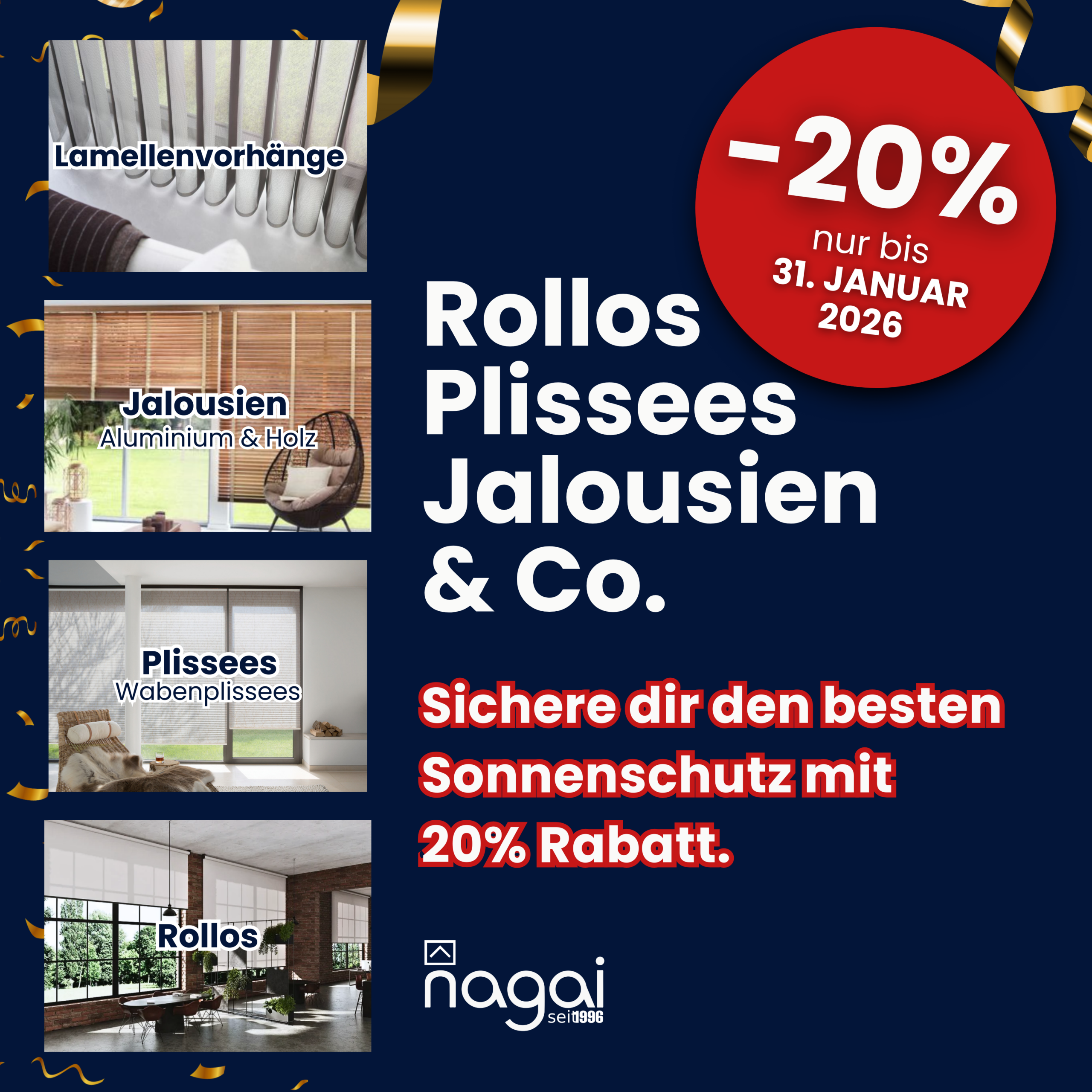Winterangebot Rollos Plissees Jalousien Sonnenschutz 20 Prozent Rabatt